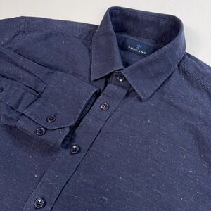 Toscano Speckled Light Flannel Shirt Men's M Navy 100% Cotton Nep Button‎ Up